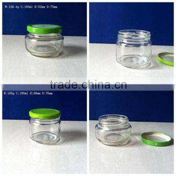 100ml 180ml round flat glass jam jar caviar glass jars with tin lid