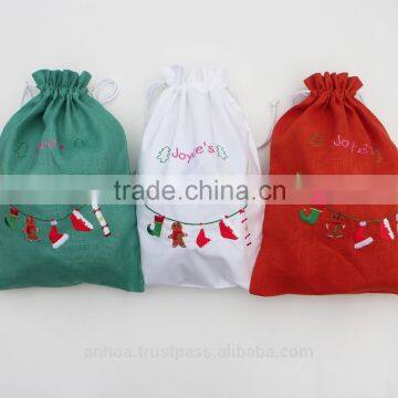 Christmas drawstring gift bags, linen laundry bag