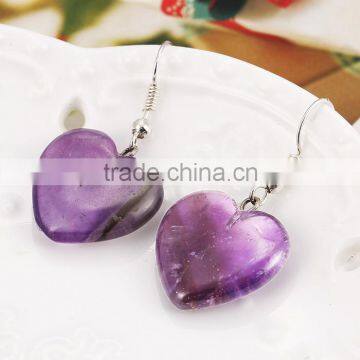 Women Wear Jewelry Purple Pink Heart Shaped Stone Pendant Earrings photo-4