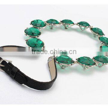 Trending Lady Jewelry Fancy Leather Chain Green Crystal Necklace photo-3