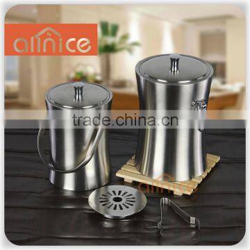 Good quality double wall stainless steel ice bucket/portable tiny waist ice bucket with tong&rack&lid/ beer ice bucket