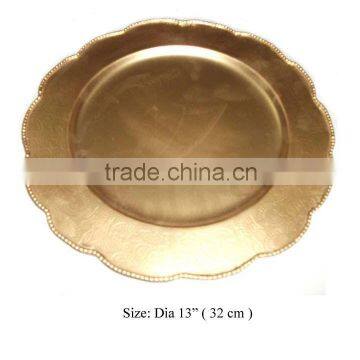 Golden Charger plate, decorative charger plate, iron charger plate