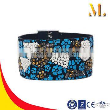 MBRL38-15 Stitching mystery blue and white small stone beads leather bracelet