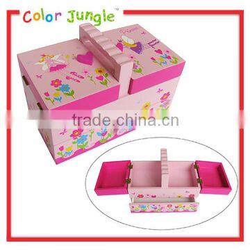 Wooden pink folding jewelry box, girls favourite jewelry box