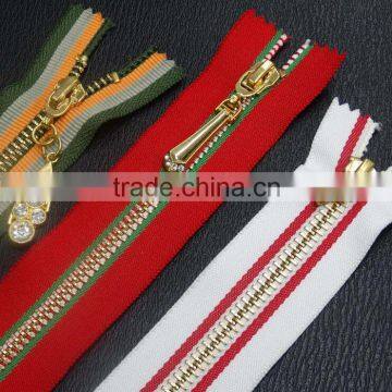 3#,4#,5# Colorful Stripe Metal Zipper,auto Lock Close End Zipper for Jeans Wholesale