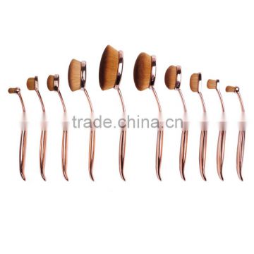 Stylish item 10 piece oval rose gold makeup brush