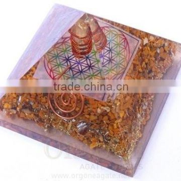 Yellow Aventurine Orgone Chakra Pyramid With Flower Of Life Symbol Charged Crystal Point : Orgone Pyramid Supplier