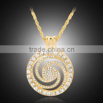 Trendy Hollow Out Long Chain Necklace Wind Pattern Round Gold Plated Rhinestone Pendant Necklace for Women Jewelry Gifts photo-2