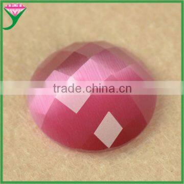 HS-31 decorative pink round flat back checkerboard cut imitated glass cat eye gem for earring