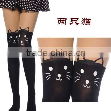 WONDQ Women's Jacquard Cat Thermal Japanese Stocking Pantyhose