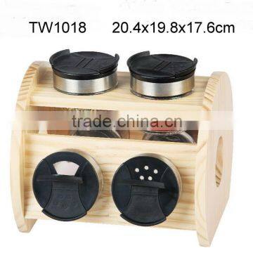 6pcs glass spice jar set with wooden rack (TW1018)