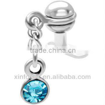 Steel Ball Aqua Gem Dangling Dermal Anchor Top body piercing accessories