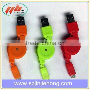 Colorful Retractable Mini 5pin serial usb data cable with 1m