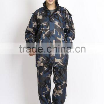 pvc and poly camouflage raincoat for outdoor