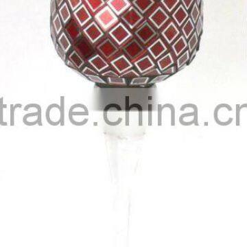 wine shaped long-stemmed red glass mosaic vase