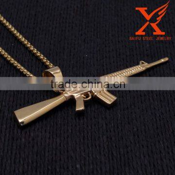 Hip Hop AK-47 Machine Gun 14k Gold Over Stainless Steel Mini Charm Pendant Quality Choice photo-3
