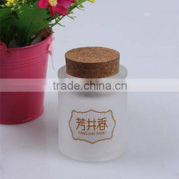 nice decaling pattern mini glass spice/salt jar/container with cork stopper and slugged bottom