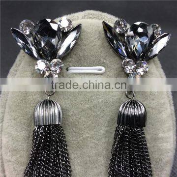 Fashion Crystal Flower Earrings Gun Black Long Tassel Stud Earrings photo-3