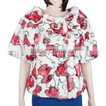 Women print rex rabbit fur coat fashion print pattern fur coat KZ150109