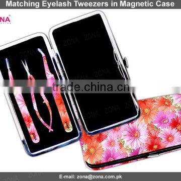 Eyelash Extension Tweezers In Magnetic Flowers Case / Get Customized Designed Lash Tweezers Kits From ZONA PAKISTAN