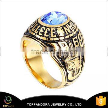 Vintage Style Cheap Stainless Steel 18k Gold Plated Blue Diamond Mens Jewelry Rings Stainless Steel Ring Men