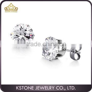 KSTONE 2015 New Fashion 316L Stainless Steel Big Diamond Stud Earring CZ Stud Earring