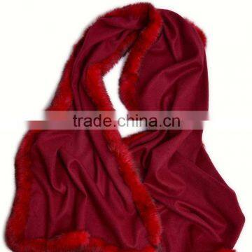 Wholesale Cashmere Shawl with Rabbit Fur Trim Shawl for Elegant Women