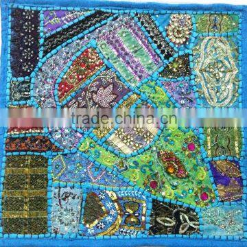 Traditional Beautiful Indian Vintage sari patchwork cushion covers with beads sequins embroidery