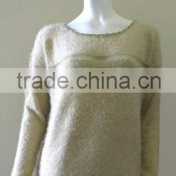 Women's Knitted Pullover in Father Yarn With Handmade Crochet