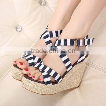 woman wedge sandals 2015 stripe shoes ladies fashion shoes PH2874