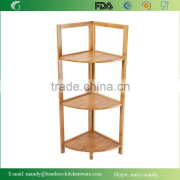 Foldable Bamboo Corner Shelf, Bamboo Space Saver, Corner display rack with 3 shelves