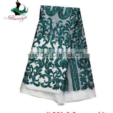 Haniye JLQ21-1/2016 Shining Embroidery French Tulle Lace / Laces Fabric Nigerian African Style With Sequins photo-3