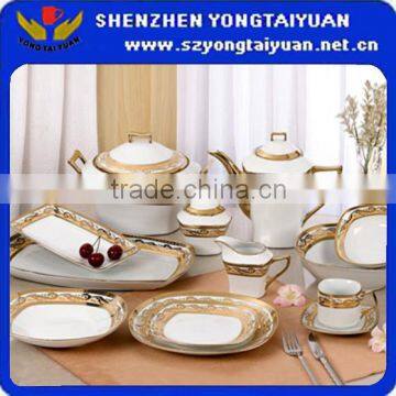 Square Shape Golden Decal Porcelain Tableware Chinaware