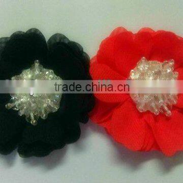 coloful chiffon fabric flower with crystals for shoes