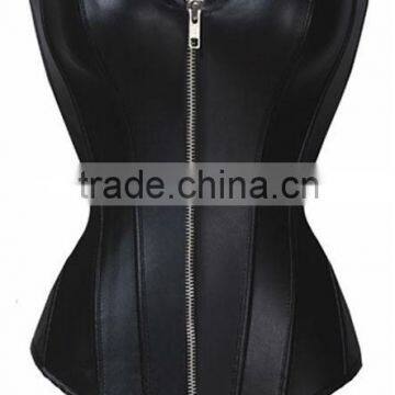 Newest Sexy Zip Leather High Quality Corset For Women In Black