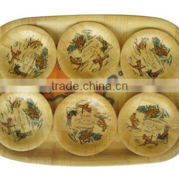 an attractive design of tray and dishes set by press bamboo