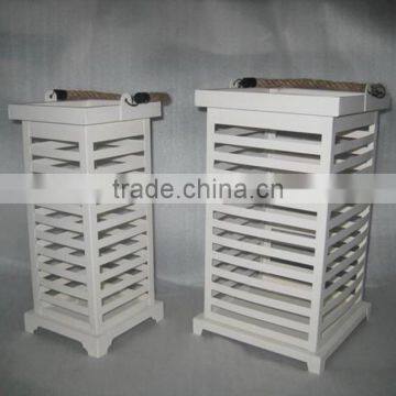 Set of 2 Painted Metal Iron Candle Lantern With Clear Glass photo-2