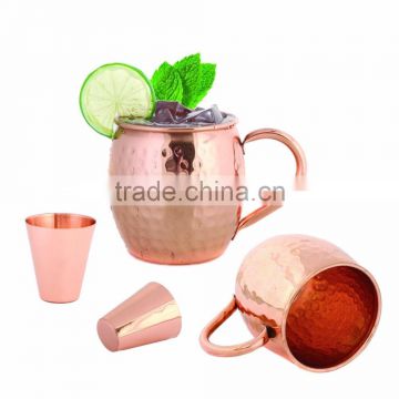 Manufacturer of Copper Herbal Mugs With Copper Handle Hammered Design With 16oz Capacity