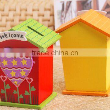 kids cartoon house wooden saving box&money box