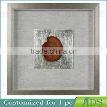 Sliver Shadow Boxes for Wholesale With Mottled Silver Background Encasing Colorful Agate Under Glass