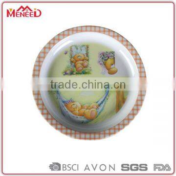 No- glass food safety plaid printed baby bear custom printed plates