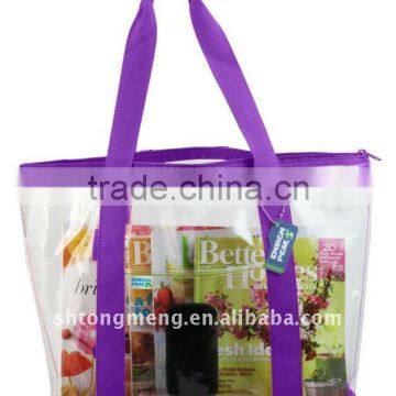 Clear ZIPPER tote with color trim and bottom&Transparent PVC tote bag(TM-PVC-001)