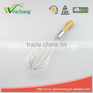 WCHL05 Hot sale stainless steel egg beater oak wood handle egg whisk