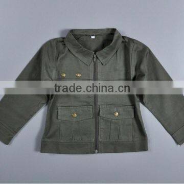 Wholesale Children Clothing Army Green Jacket Stripe Tee Shirt and Yellow Pants 3 Pieces Sets photo-4