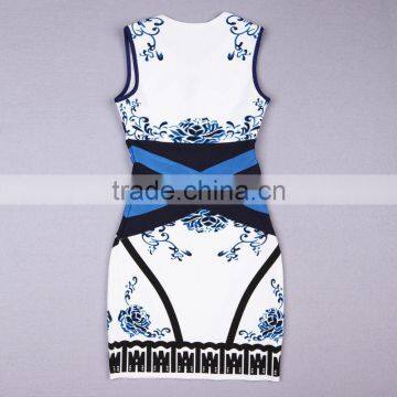 Restock Top Quality 2014 Chinese Elements Print Blue Ladies Mini Sexy Bodycon HL Bandage Dress Celebrity Style Dresses photo-5