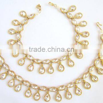 GOLD Tone Crystal Beads PAYAL Anklets Pair photo-3