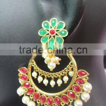 RED GREEN Gold Plated DANGLER Earrings photo-3