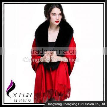 CX-B-P-18C New Arrival Blanket Fringe Oversize Fox Fur Trim Plain Shawl Scarf, Pashmina Shawl photo-4