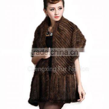 CX-B-M-46C Hot Sale Real Knitted Mink Fur Shawl For Fashion Girls With Factory Price photo-4