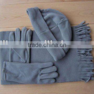 grey polar fleece scarf hat glove set